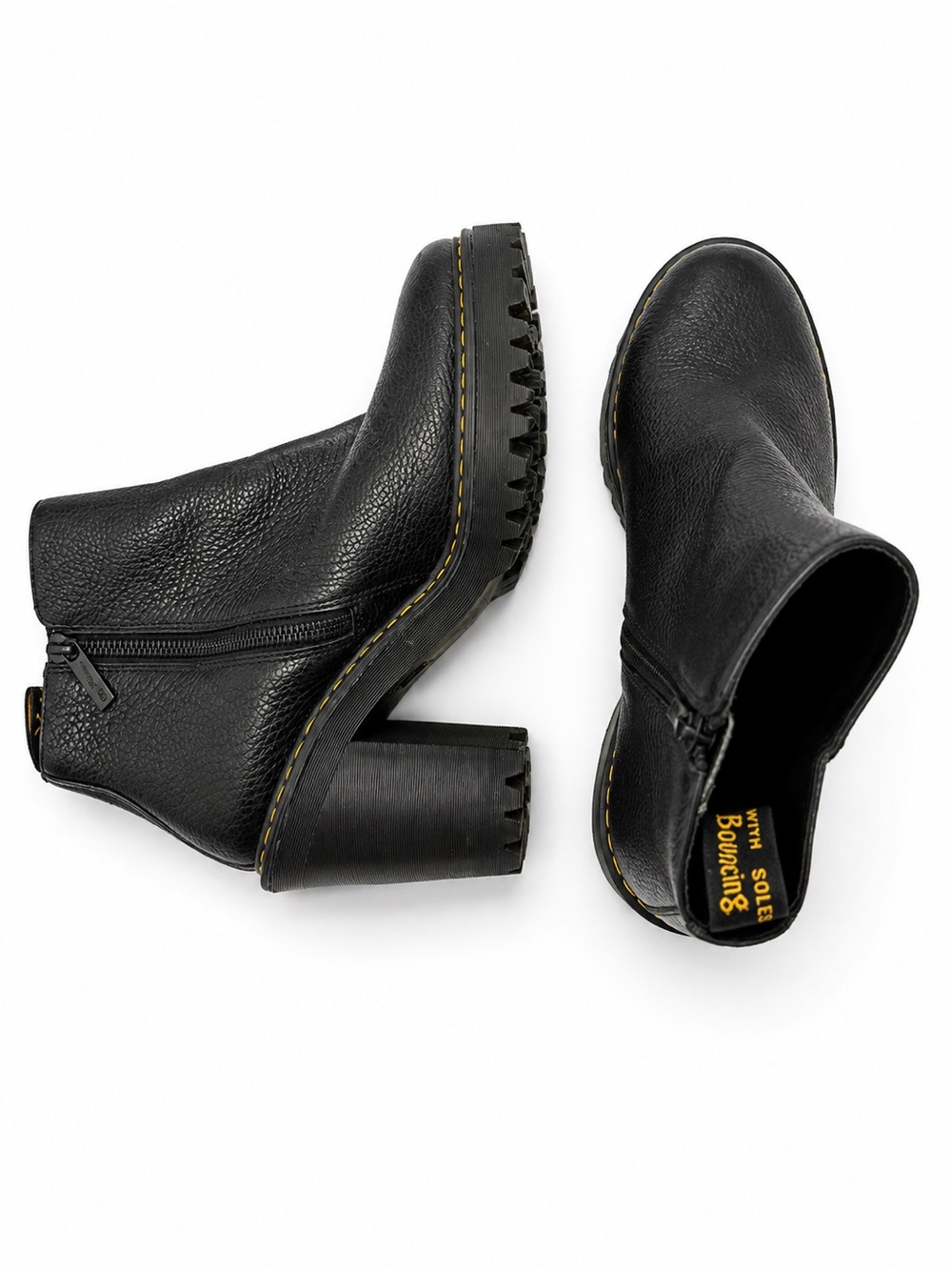 Dr. Martens Black Leather Chunky Heel Ankle Boots